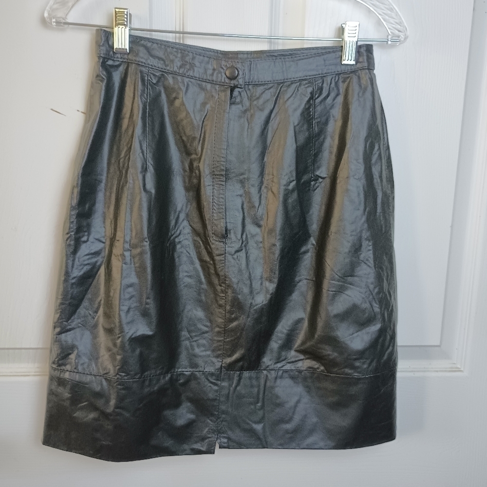 VINTAGE Comint Black Leather Skirt Midi 11/12